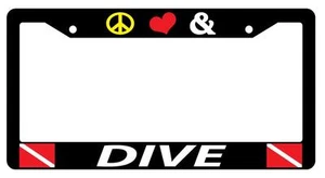 Black License Plate Frame PEACE LOVE & DIVE w/FLAGS Auto Accessory 1234 - Picture 1 of 1