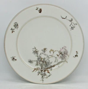 Haviland Fleurs Saxe Dinner Plate - w/ Enamel - Gray & Gold Edge - Picture 1 of 6