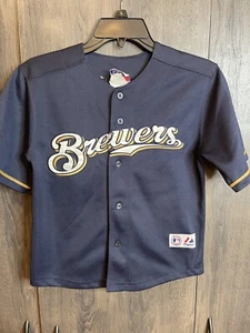 Milwaukee Brewers #28 Prince Fielder Majestic Youth Jersey Size 10/12 Stitched - Picture 1 of 7