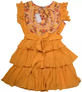 Neu mit Etikett Anthropologie Ranna Gill Baumwollkleid mit Rüschen und Stufen Butterscotch M kostenloser Versand - Bild 1 von 3