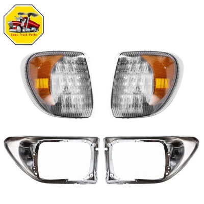 Biseles de faros cromados y luces de señal de giro LED para International 9200 9400 LH+RH Foto 1 de 4