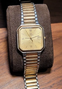 Vintage Omega De Ville Cal.1430 Quartz Gold Dial Date Watch WORKING Need Battery - Bild 1 von 16