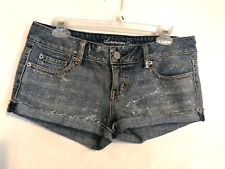 American Eagle Womens Shorts 4 Blue Sparkles Frayed Faded Denim Jean Pockets
