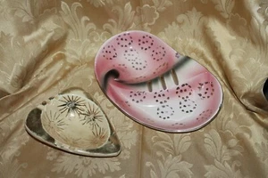 2 Vtg U.S.A Ashtrays ATOMIC 1950'S MID CENTURY MODERN PINK, GOLD, YELLOW #M5663 - Picture 1 of 14