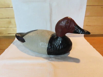 Señuelo de pato con respaldo de lona de madera rústico, ojos de vidrio antiguos vintage Foto 1 de 4