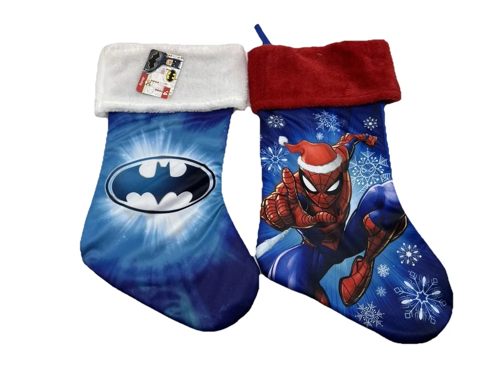 Marvel Lote De 2 Medias Navidad 16" Spiderman Y Batman Azul/Rojo - Envío Gratis Foto 1 de 1
