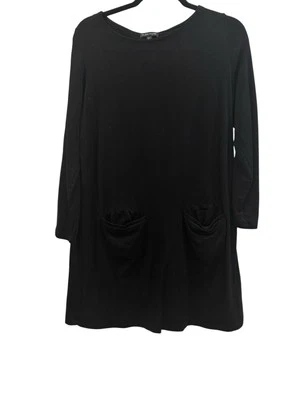 Vestido clásico tejido polar Tencel negro suave y acogedor Eileen Fisher con bolsillos M Foto 1 de 4