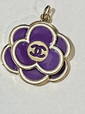 Chanel Camellia Flower Purple Gold 30mm STAMPED Designer Zipperpull XL - Image 1 of 4