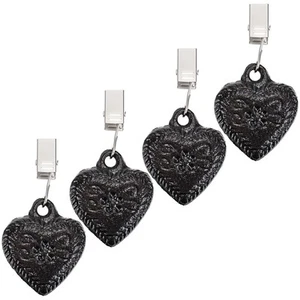 Set of 4 Cast Iron Heart Shaped Tablecloth Weights Clips on - Outdoor Flag We... - Picture 1 of 7