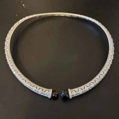 Judith Ripka Silver Estate Collar Necklace w/ CZ & Faceted Black Onyx, Rare, 17” - Image 1 of 4