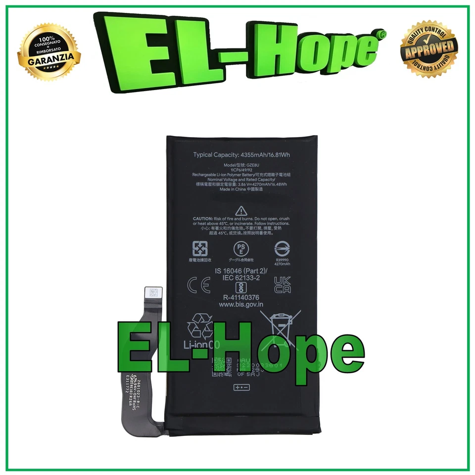 BATTERIA GZE8U PER GOOGLE PIXEL 7 GVU6C GQML3 4355 mAh QUALITA' PARI ORIGINALE