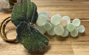 Sugared Frosted Green Glass Grape Clusters Napkin Rings Holders Set of 4 - Picture 1 of 18