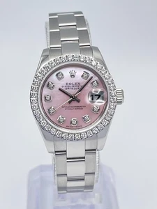 Rolex Datejust Ladies 26mm 179160 MOP Pink Diamond Dial Diamond Bezel Box Papers - Picture 1 of 14