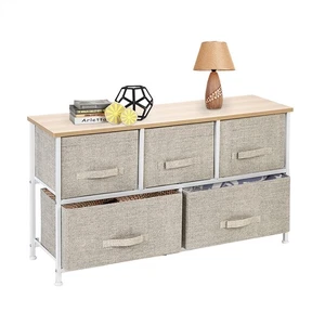 Linen Natural 2-Tier Closet Dresser 39.4" with 5 Fabric Drawers & Metal Frame - Picture 1 of 7