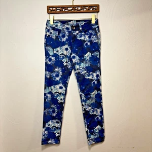 Justice Simply Low Jeans Floral Blue White Skinny Denim Casual Cotton Girls 12R - Picture 1 of 6