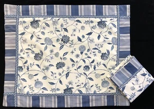 Waverly Williamsburg Nassau Blue Floral & Spotswood Stripe Pillow Shams (RF994) - Picture 1 of 10