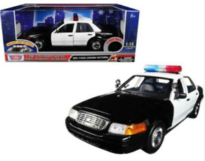 Motormax 1/18 Ford Crown Victoria Police Car Blank B&W WITH LIGHTS & SIREN 73991