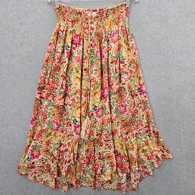 Falda Cynthia Rowley Mujer XL Amarilla Floral Maxi Línea A Cordón Calado Foto 1 de 4