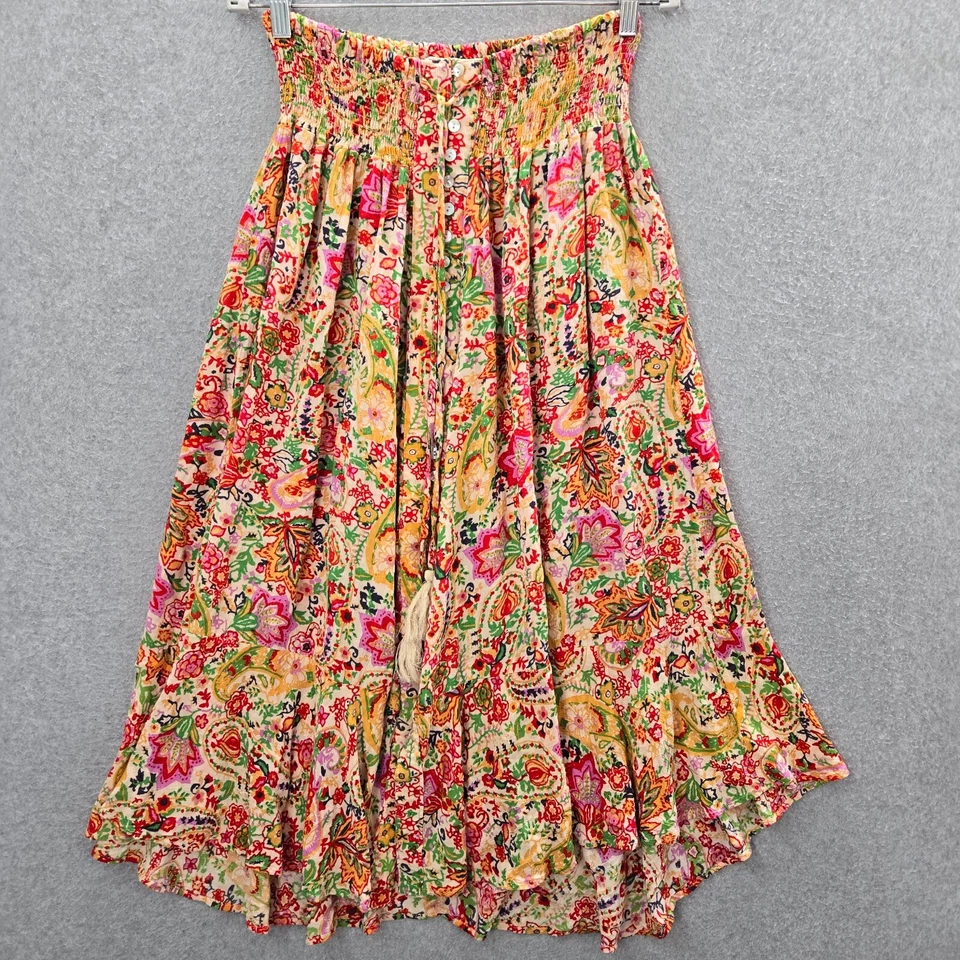 Falda Cynthia Rowley Mujer XL Amarilla Floral Maxi Línea A Cordón Calado Foto 1 de 4