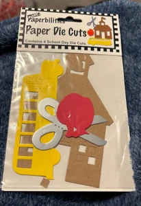 PAPERBILITIES SCRAPBOOK DIE CUTS ~ 4 SCHOOL BUS HOUSE SCISSORS APPLE - Picture 1 of 1