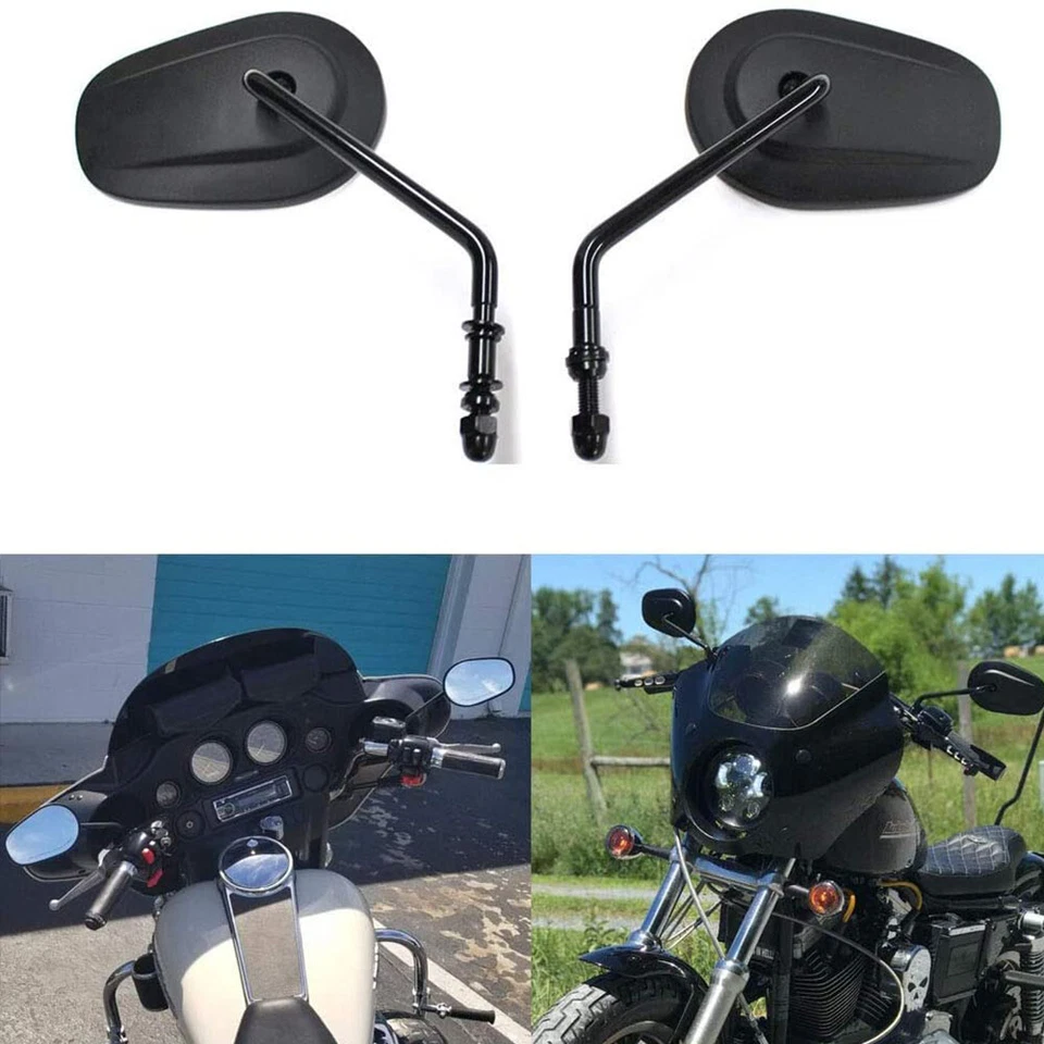 Black Teardrop Tapered Rearview Short Stem Mirrors For Harley Davidson Duo Glide - Image 1 of 4
