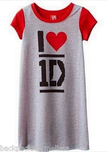 ONE DIRECTION Nightgown Girl's 4/5 NWT I heart 1D LOVE Pajamas NEW Pjs Gray/Red - Picture 1 of 1