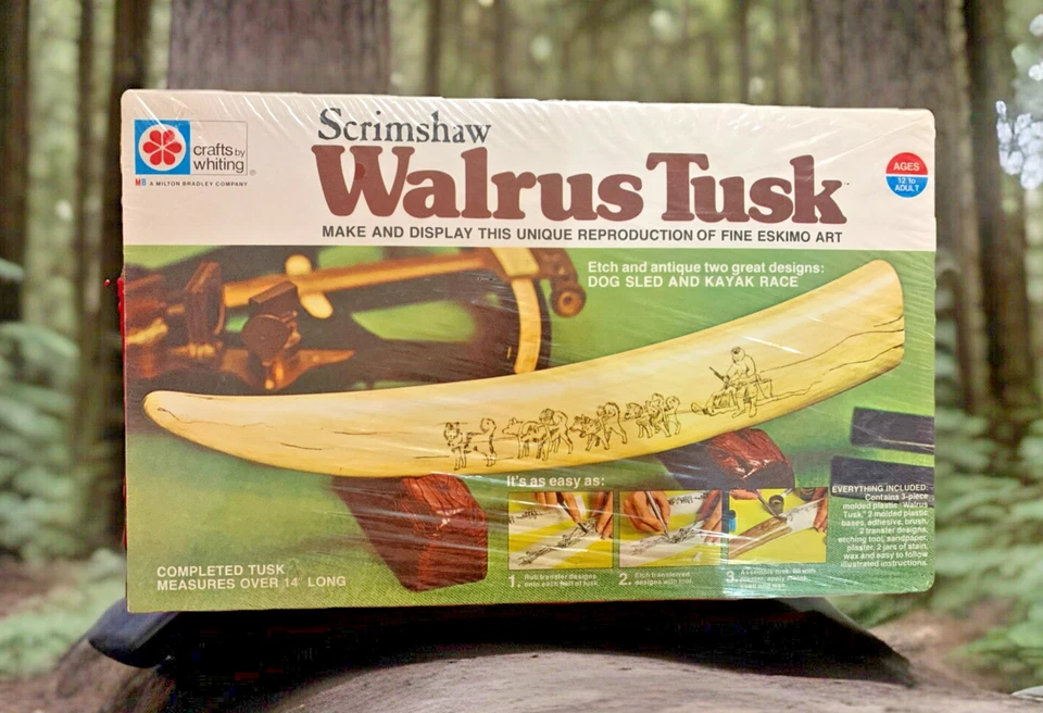 Kit Scrimshaw Colmillo de Morsa Milton Bradley Hacer y Exhibición Reproducción Arte Esquimal Foto 1 de 4