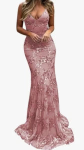 New Pink Lilac sequin cross back mermaid style prom dress 0 2 XS - Picture 1 of 5