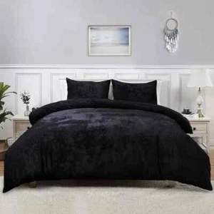 Shiny Crushed Velvet 4 Piece Luxury Duvet cover Fitted Sheet Complete Bedding - Picture 1 of 4