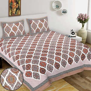 Loom N Bloom Jaipuri Hand Screen Print Cotton 1 Bedsheet 2 Pillowcover "90x108" - Picture 1 of 4