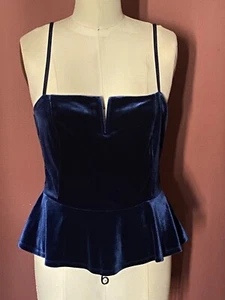 Express Blue Velvet Tank Top Blouse Peplum Style Sweetheart Neck Size Small - Picture 1 of 12