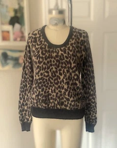 WHITE + WARREN 100% Cashmere LEOPARD Print Pullover Sweater *SMALL* - Picture 1 of 5