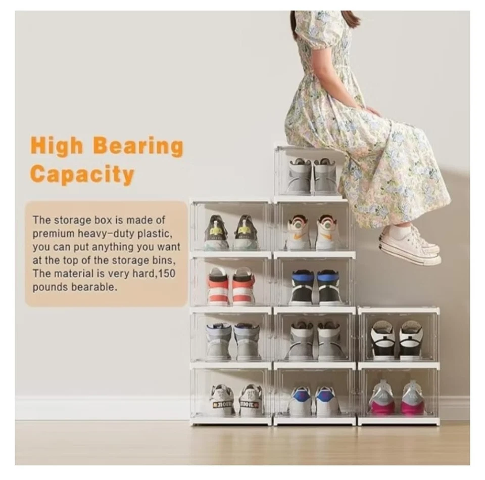 Shoe Boxes Stackable Transparent - Shoe Organiser Plastic Shoe Rack with Door - Image 1 of 4