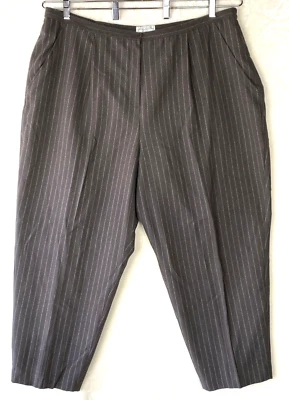 Larry Levine Trousers Womens 26W Plus Pinstripe Brown Lined Tapered Pockets Work - Image 1 of 4