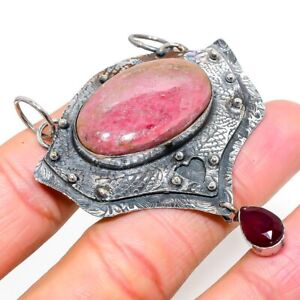 Pink Thulite, Ruby Gemstone Handmade 925 Sterling Silver Jewelry Pendant 2.60"