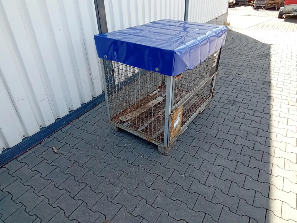 MARKENLOS Abdeckhaube/Plane niedrig für DB Gitterbox aus LKW Plane. Planenfarbe Blau