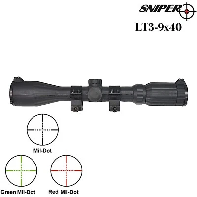 Mira telescópica iluminada roja/verde blindada de goma STEALTH 3-9x40 tamaño completo STEALTH Foto 1 de 4