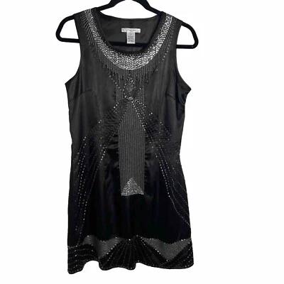 Vertigo Paris Shift Dress Small Black Beaded Sleeveless Lined Knee Length - Image 1 of 4