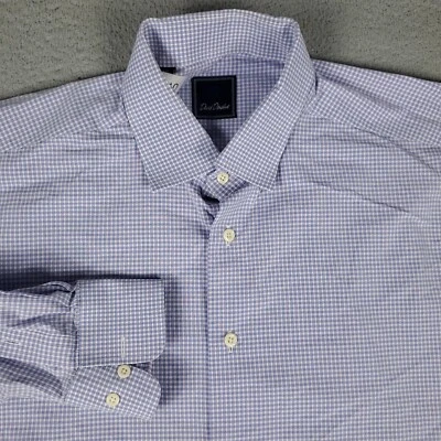 Camisa David Donahue Para Hombre Talla 17.5 Azul Púrpura Cuadros Vestido Abotonado Manga Larga Foto 1 de 4
