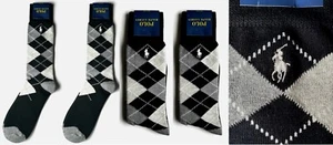 Polo Ralph Lauren Argyle Negro Azul Marino Algodón Conjunto 2 Pares Para Hombre 10-13 - Imagen 1 de 5