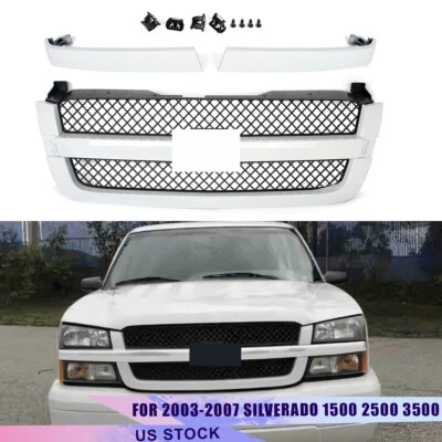 Front Upper Grille Summit White For 2003-07 Chevrolet Silverado 1500 Black Mesh Foto 1 de 4
