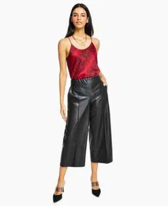 Bar III Women's Size XXS Black Faux-Leather Pull-On Front Pocket Cropped Pants - Picture 1 of 4