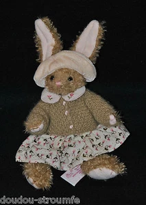 Peluche Doudou Lapin Anna Beige RUSS BERRIE Robe à Fleurs Gilet 17/23 Cm TTBE - Picture 1 of 1