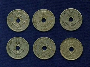 BELGIUM 5 CENTIMES COINS: 1904, 1905, 1906, & 1925, GROUP LOT OF (6)! - Picture 1 of 2