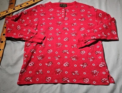 Camisa De Colección Eddie Bauer Para Hombres Grande Roja Floral Henley Pañuelo Estampado Años 90 Y2k Foto 1 de 4