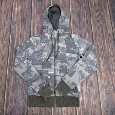 Fox Girls Hoodie Womens Medium Gray BMX Motorcycle Print Full Zip Sweatshirt - Image 1 of 4