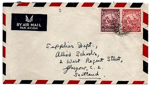 Früher Luftpostbrief BARBADOS nach Schottland, mit 2/6d und 2d Marken. Sehr fein - Bild 1 von 2
