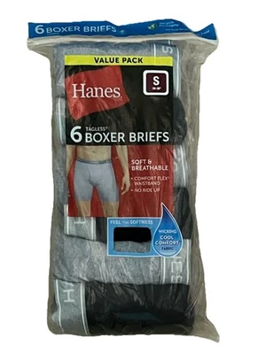 PACK de 6 calzoncillos boxer Hanes para hombre Cool Dri sin etiquetas negro/gris talla S (28-30") Foto 1 de 3