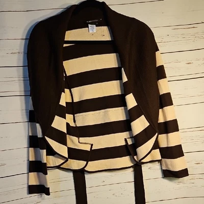 BCBGMAXAZRIA Striped Merino Wool Cardigan Sweater Brown Beige S Small - Image 1 of 4