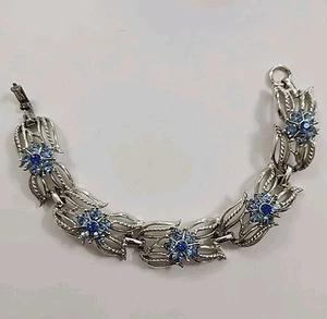 Vtg Signed CORO Bracelet w/Dark & Light Blue Rhinestones - Picture 1 of 7